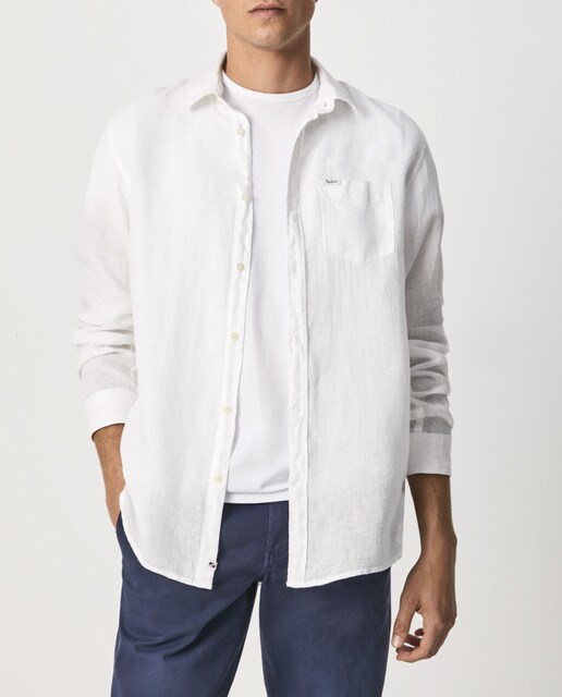 Camisa de lino de hombre regular lisa en color blanco · Pepe Jeans · El  Corte Inglés