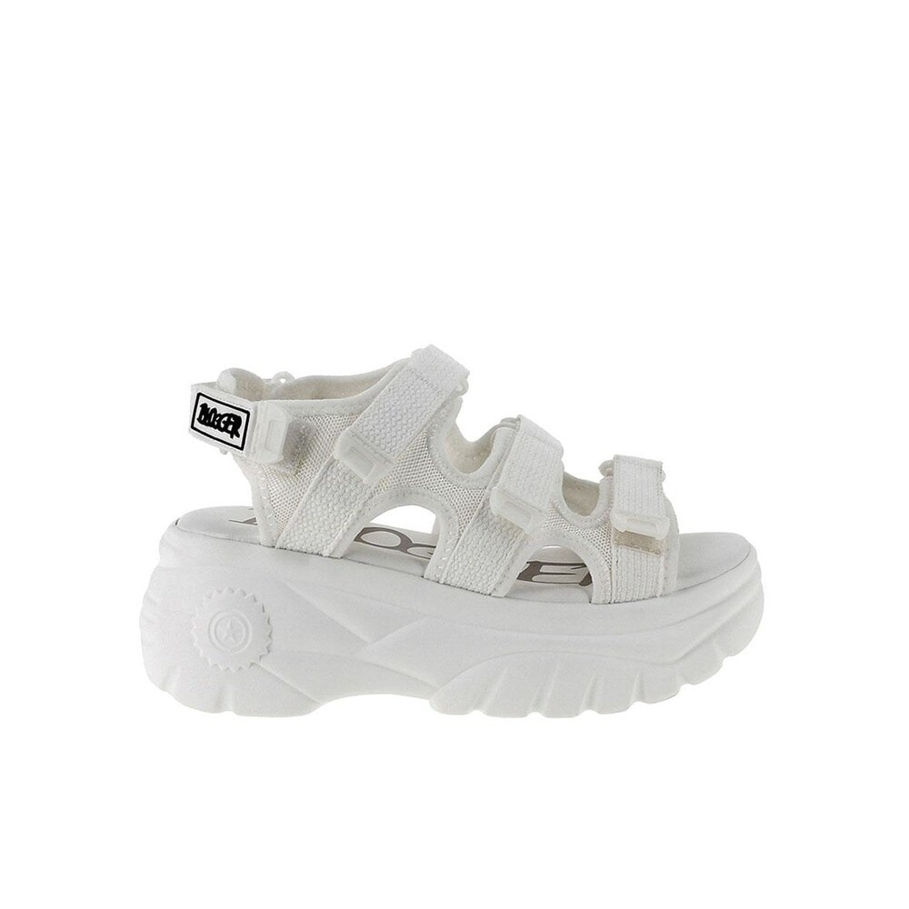 Sandálias de plataforma de mulher em branco com velcro Branco-1