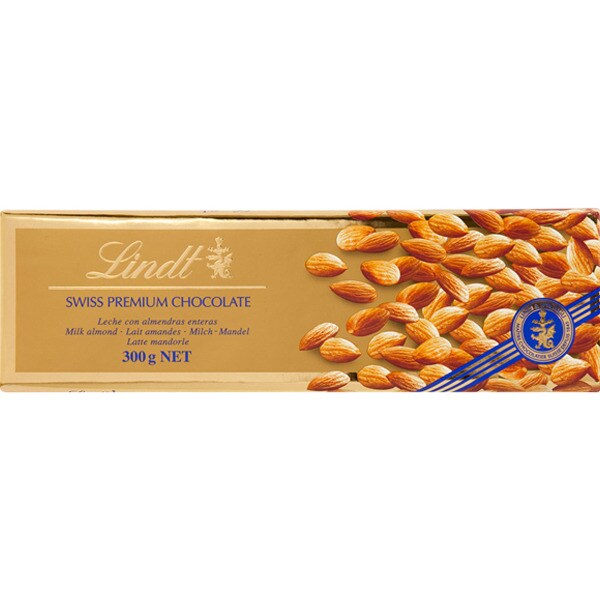 chocolate con leche y almendras enteras tableta 300 g · LINDT SWISS