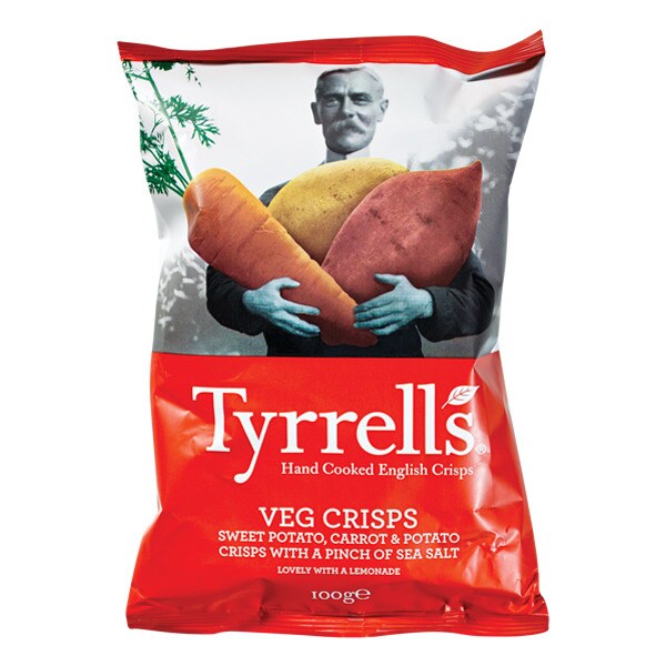 Tyrrell's Vegetais Fritos Batata Doce, Cenoura e Batata embalagem 100 g