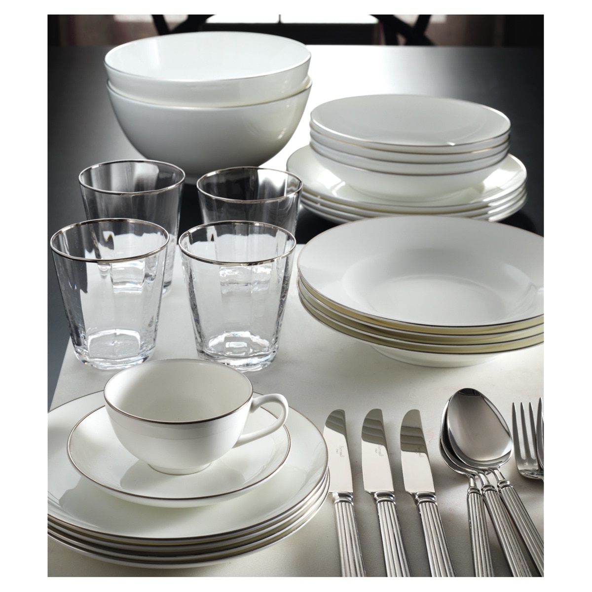 Chávena de chá com prato Bone China Fio Prateado El Corte Inglés Branco-2