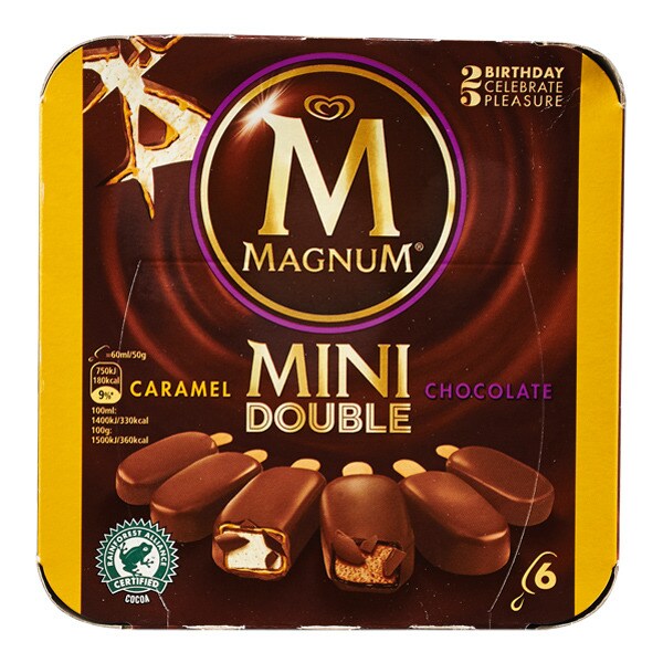 Magnum Mini Gelado Double Caramelo Pack 3 e Double Chocolate Pack 3 embalagem 360 ml