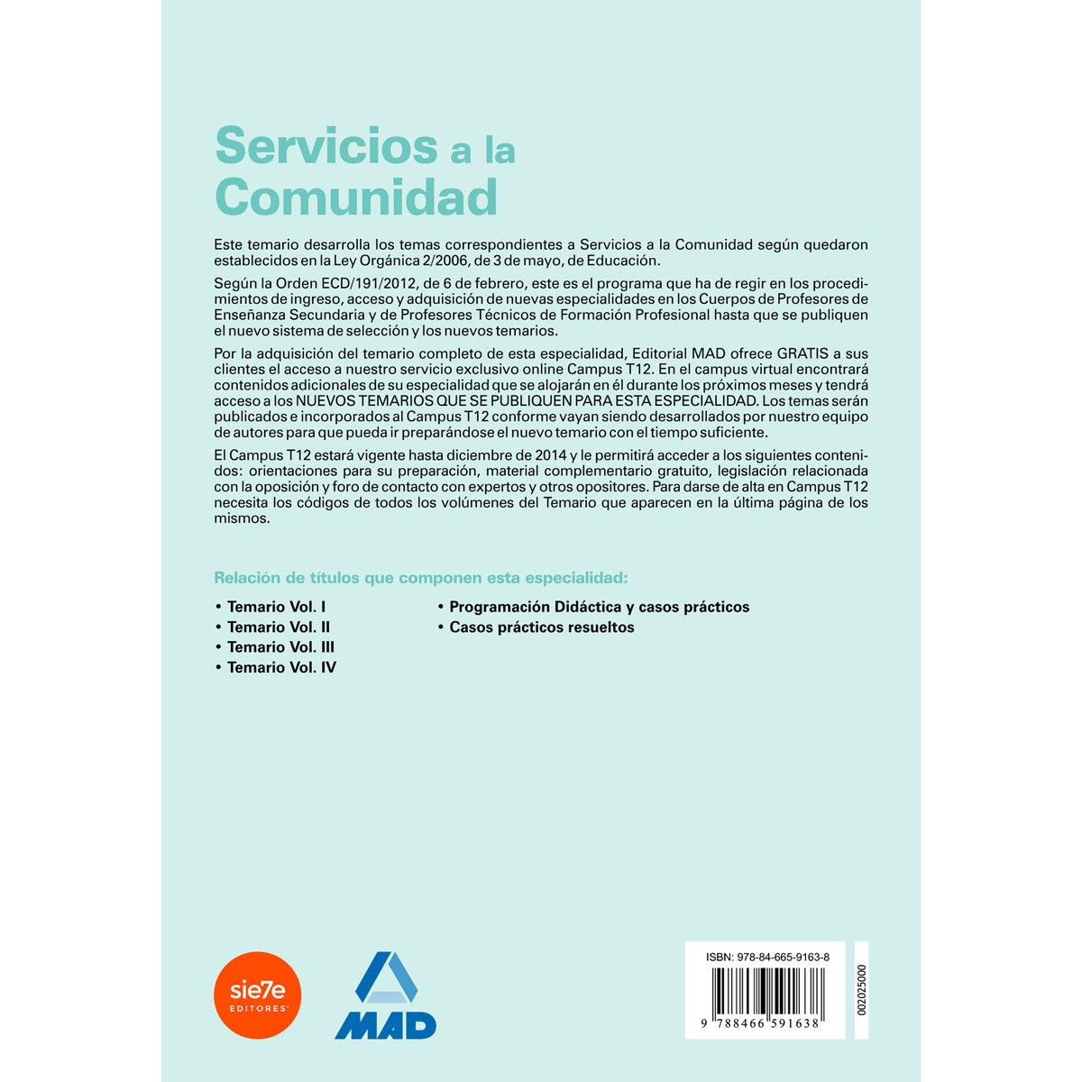 Cuerpo de profesores técnicos de formación profesional. Servicios a la comunidad. Temario. Volumen i  (Tapa blanda) 2