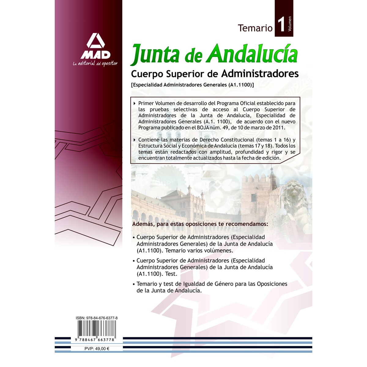 Cuerpo superior de administradores [especialidad administradores generales (a1 1100)] de la junta de andalucía. Temario. Volumen i  (Tapa blanda) 2