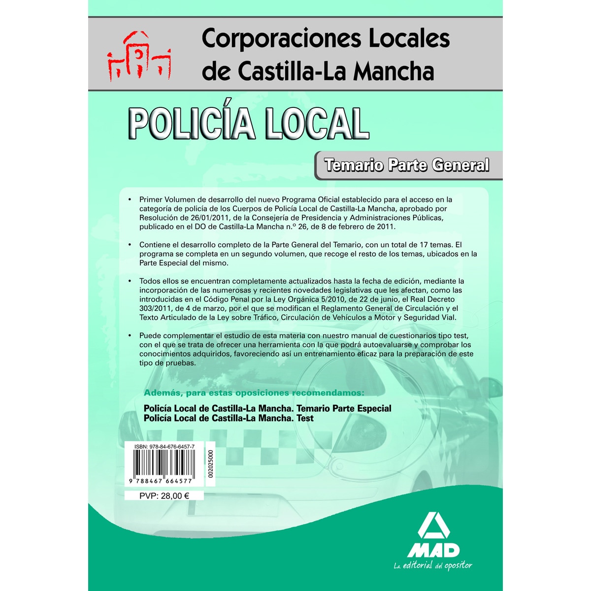 Policía Local, Castilla-La Mancha. Temario de la parte general  (Tapa blanda) 2