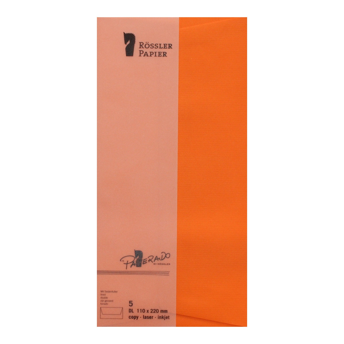 Envelope DL americano com interior forrado Rossler laranja 1