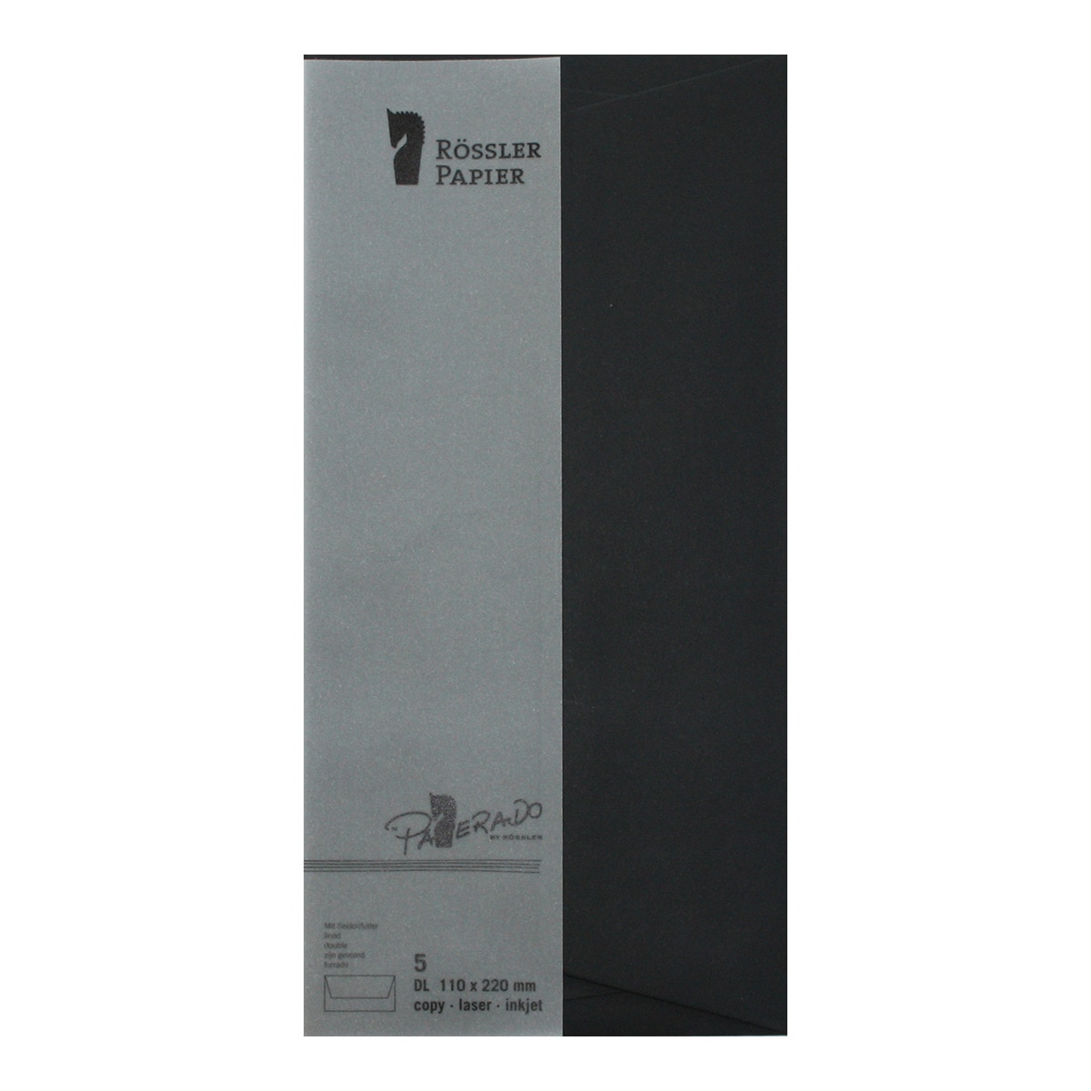 Envelope DL americano com interior forrado Rossler preto 1