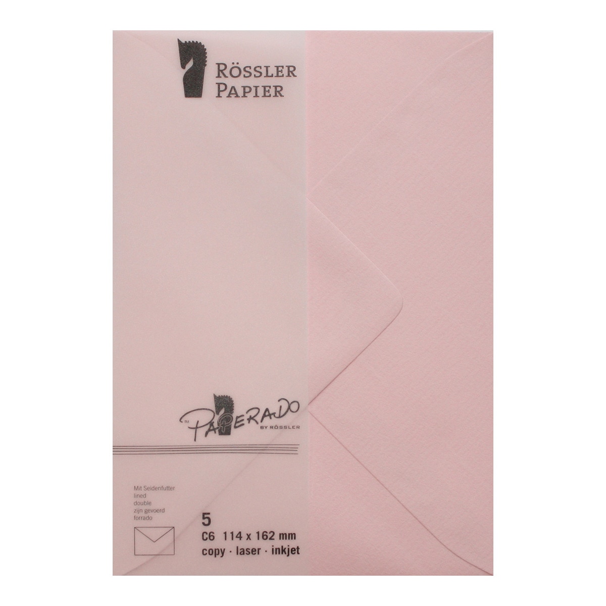 Pack 5 unids. Envelope C6 com interior forrado rosa Rossler 1