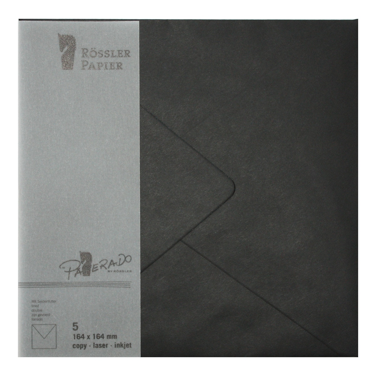 Imagem 0 de Pack 5 unids. Envelope Quadrado com interior forrado cor preto Rossler