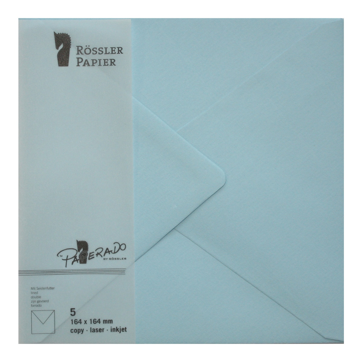 Pack 5 unids. Envelope Quadrado com interior forrado cor azul água Rossler 1