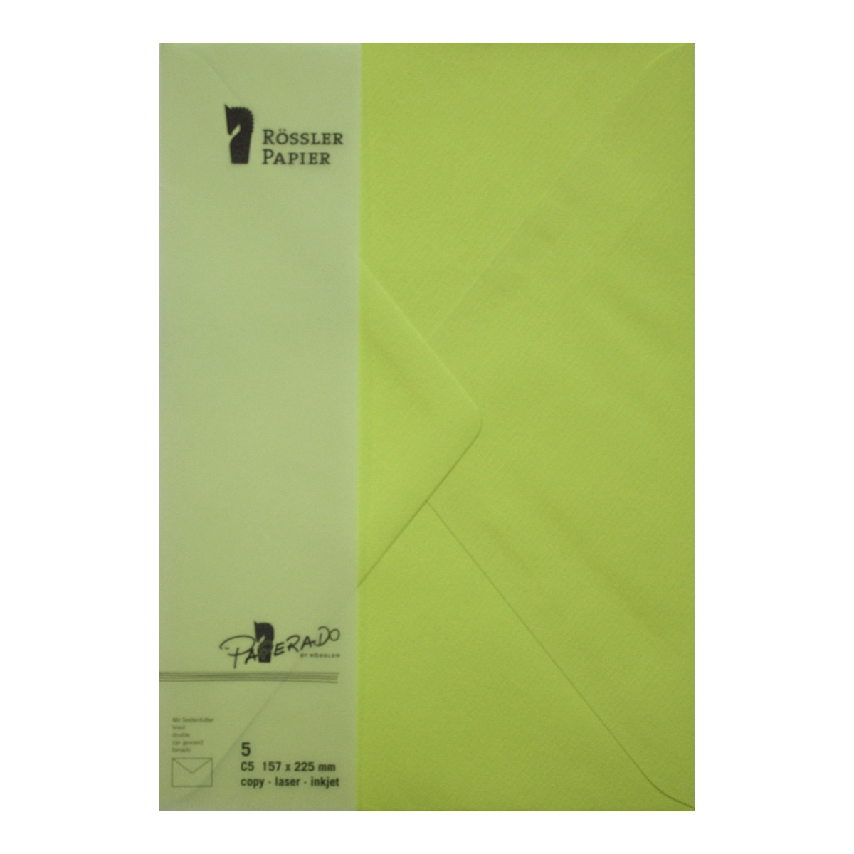 Pack 5 unids. Envelope C5 com interior forrado verde lima Rossler 1