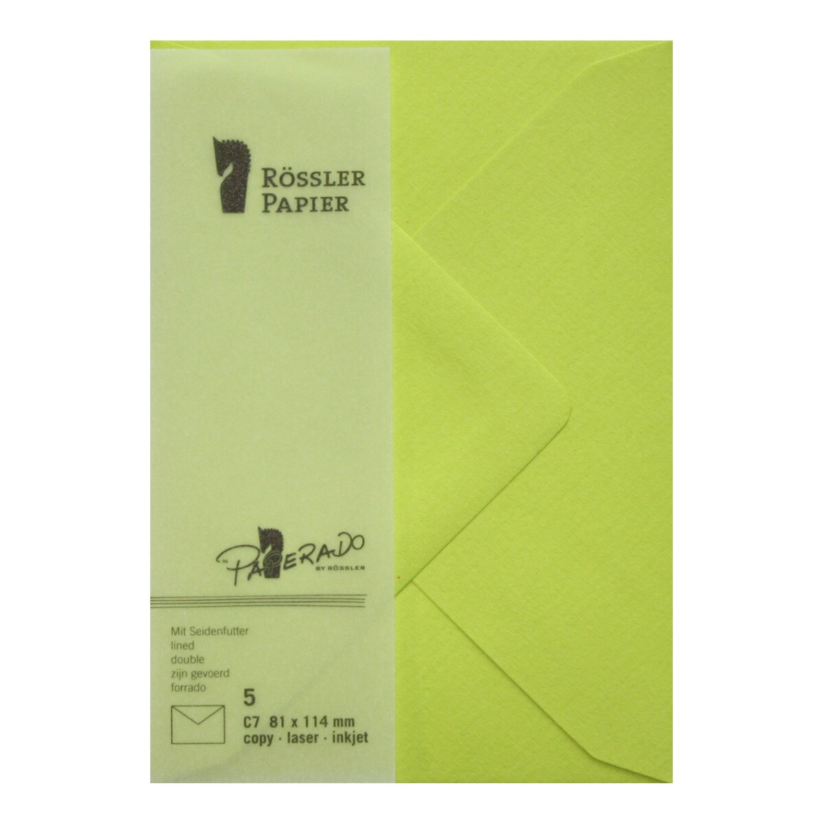 Pack 5 unids. Envelope C7 com interior forrado verde lima Rossler 1