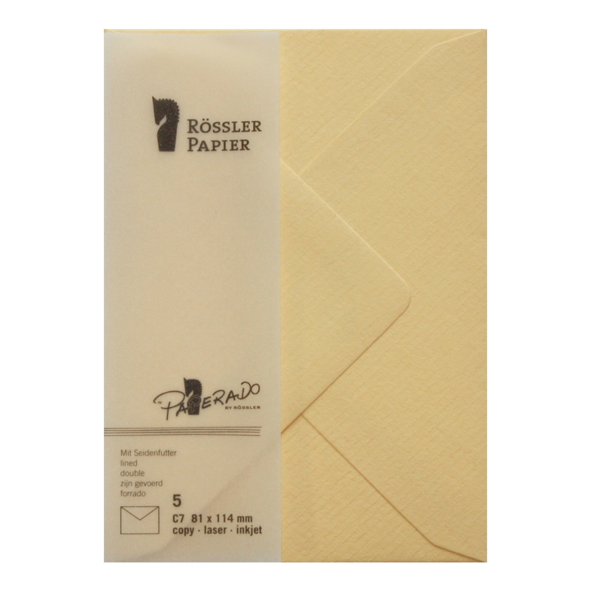 Pack 5 unids. Envelope C7 com interior forrado melão Rossler 1