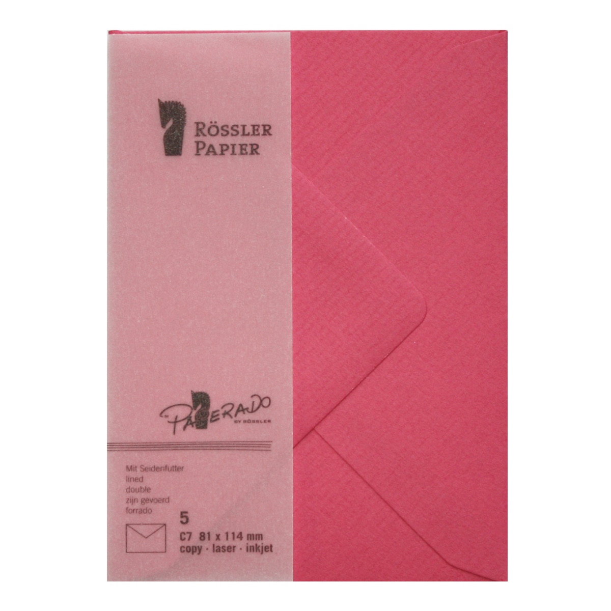 Pack 5 unids. Envelope C7 com interior forrado fúcsia Rossler 1