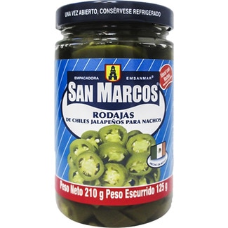 chiles jalapeños en rodajas para nachos frasco 210 g - San Marcos