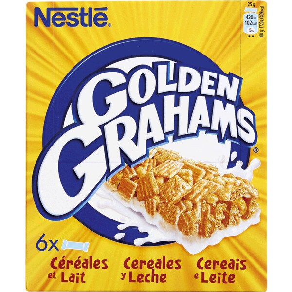 Nestlé Golden Grahams Barras de Cereais de Trigo Integral com Leite Pack 6 embalagem 150 g