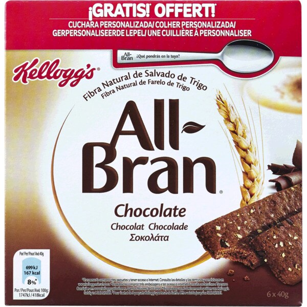 All-Bran Barras de Cereais de Chocolate Pack 6 embalagem 240 g