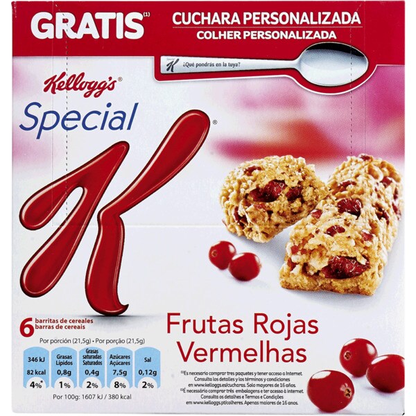 Special K Barras de Cereais com Frutos Vermelhos Pack 6 embalagem 21,5 g