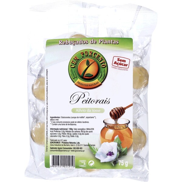 Cem Porcento Rebuçados Peitorais embalagem 75 g