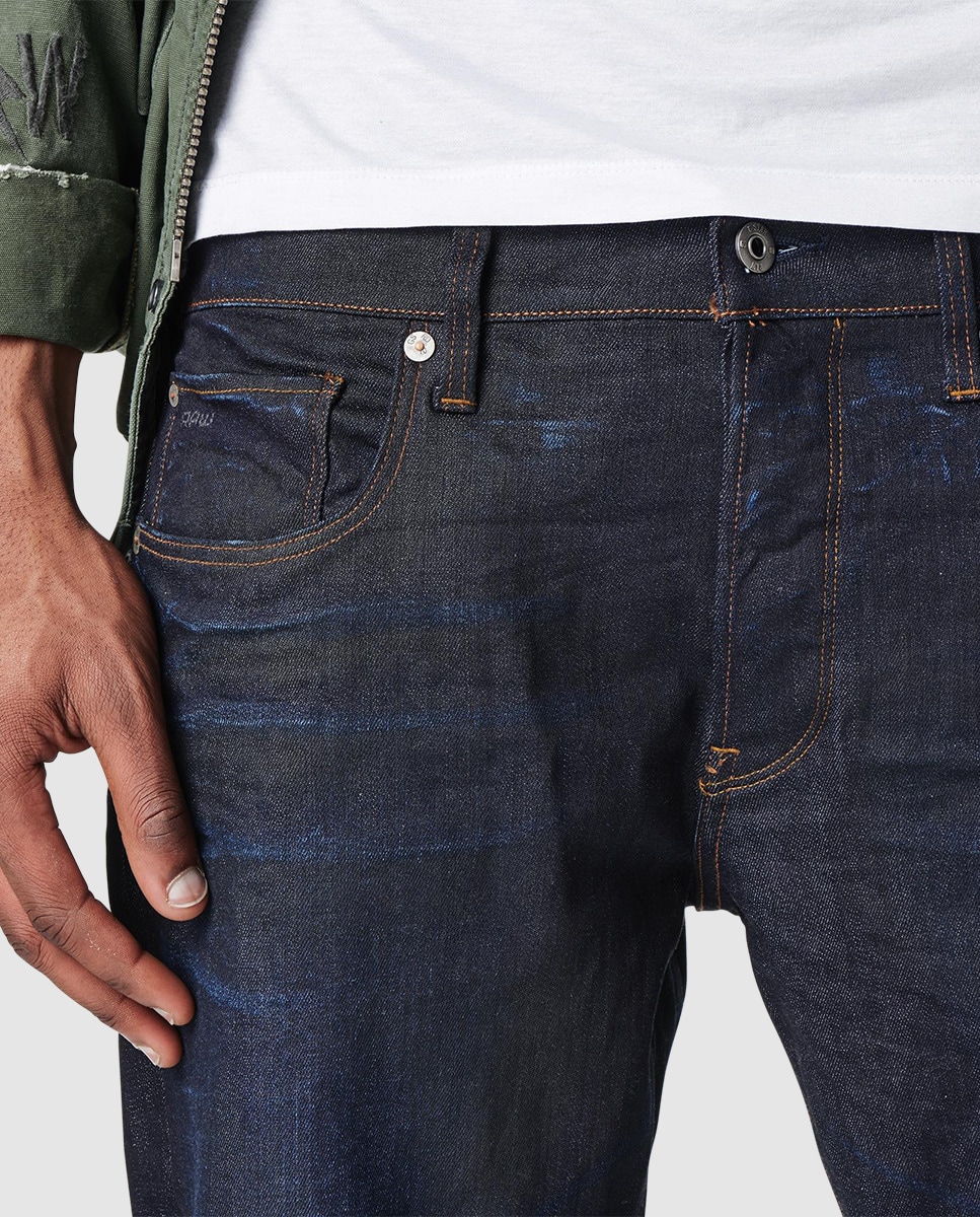 Jeans 3301 tapered azuis Azul-4