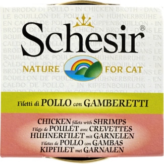 Comida Húmida para Gato com Filetes de Frango e Gambas Caldo lata 70 g - Schesir