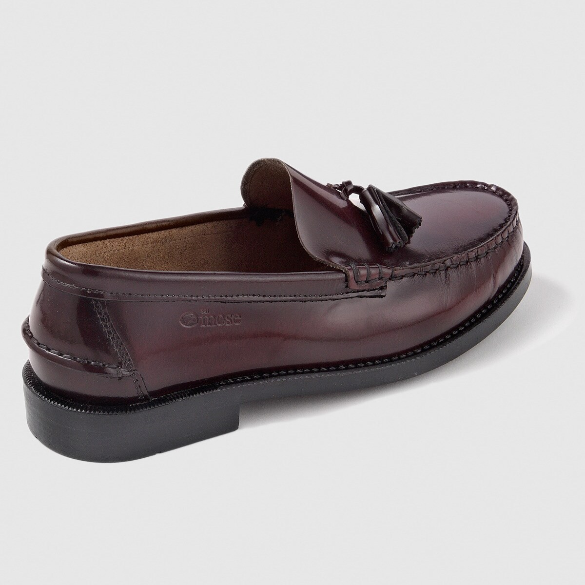 Mocasin castellano borlas de hombre de piel florentic con piso de goma Burdeos-2