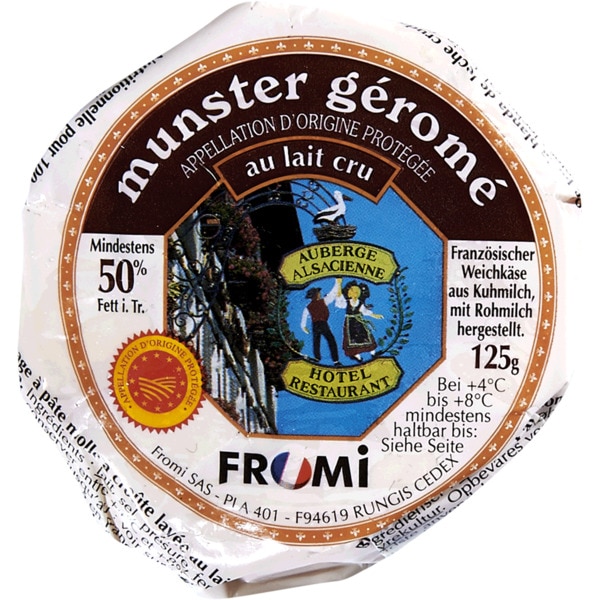 Queijo Petit Munster Gerome de Leite de Vaca Cru embalagem 125 g