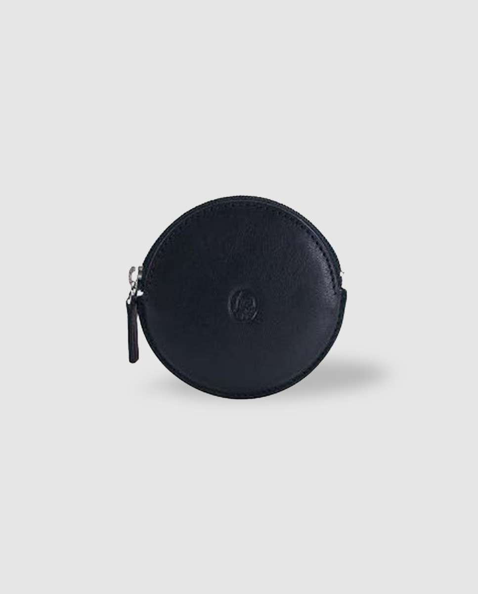 Porta-moedas redondo de pele preto Preto-1