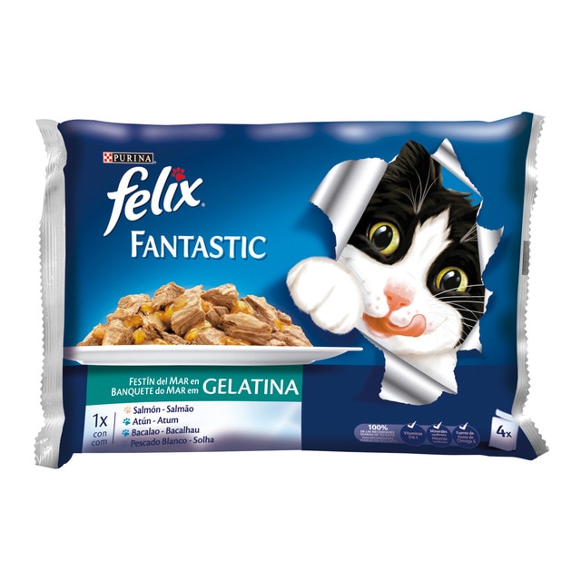 Imagen 0 de Comida húmeda para gatos adultos Felix Fantastic Festín del Mar