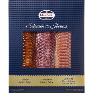 surtido de ibéricos chorizo y salchichón ibéricos extra y lomo de cebo ibérico 50% raza ibérica en lonchas envase 220 g - Julian Martin