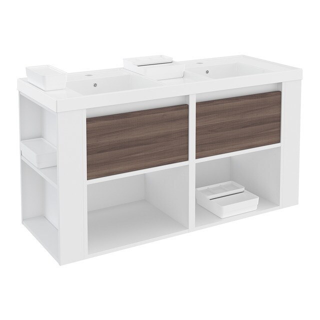 Mueble de baño con 2 cajones, 2 estantes, lavabo de resina y remate
