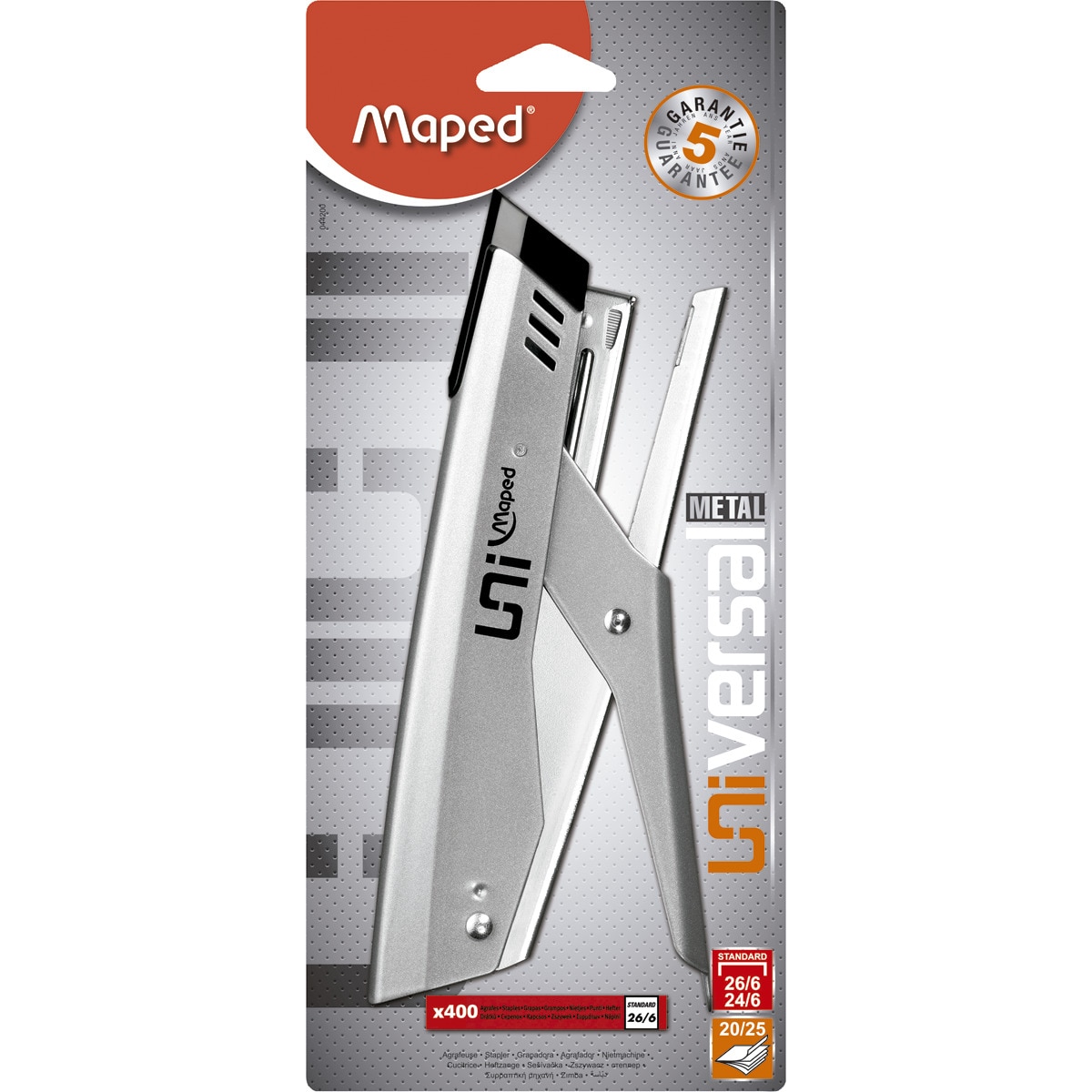 Imagen 0 de Pinza Grapadora 26/6 + 400 Grapas Universal Metal Standard Maped gris