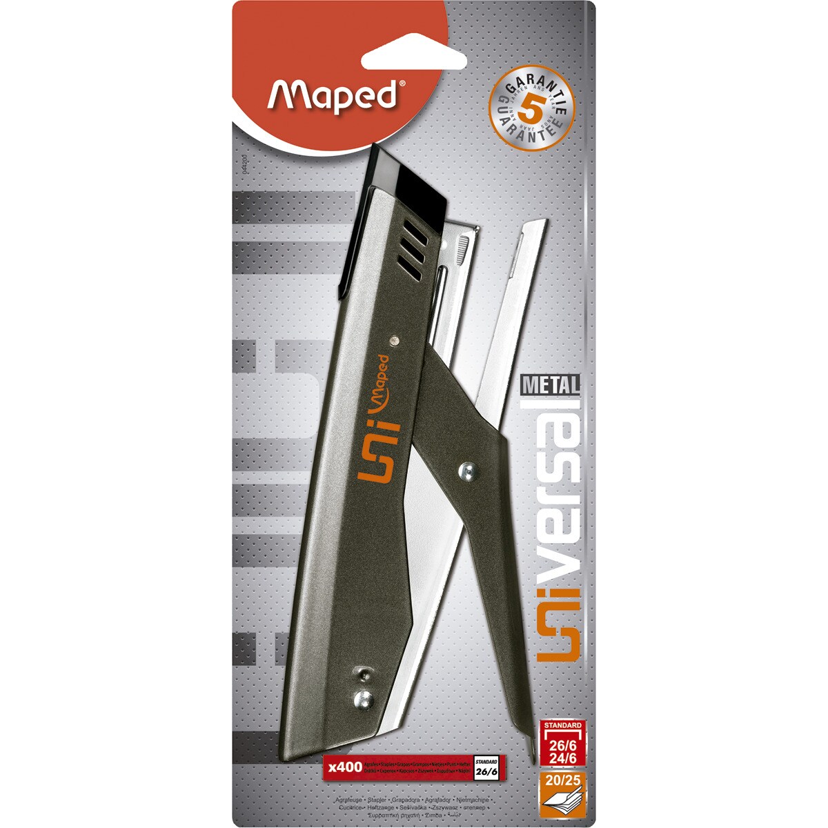 Pinza Grapadora 26/6 + 400 Grapas Universal Metal Standard Maped gris Gris-2