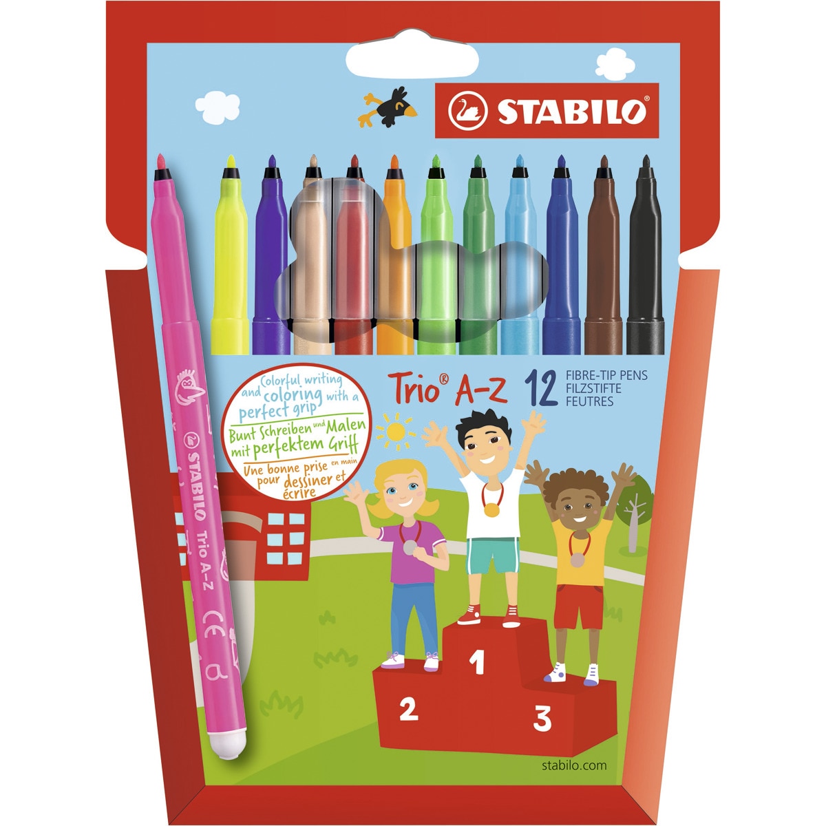 Estojo de 12 Marcadores com Zona de Suporte Triangular Trio A-Z - Multicolor Multicolor-1