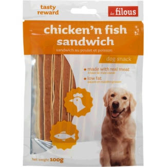 Snacks para Cão com Sandwich de Galinha e Peixe 100 g - Les Filous