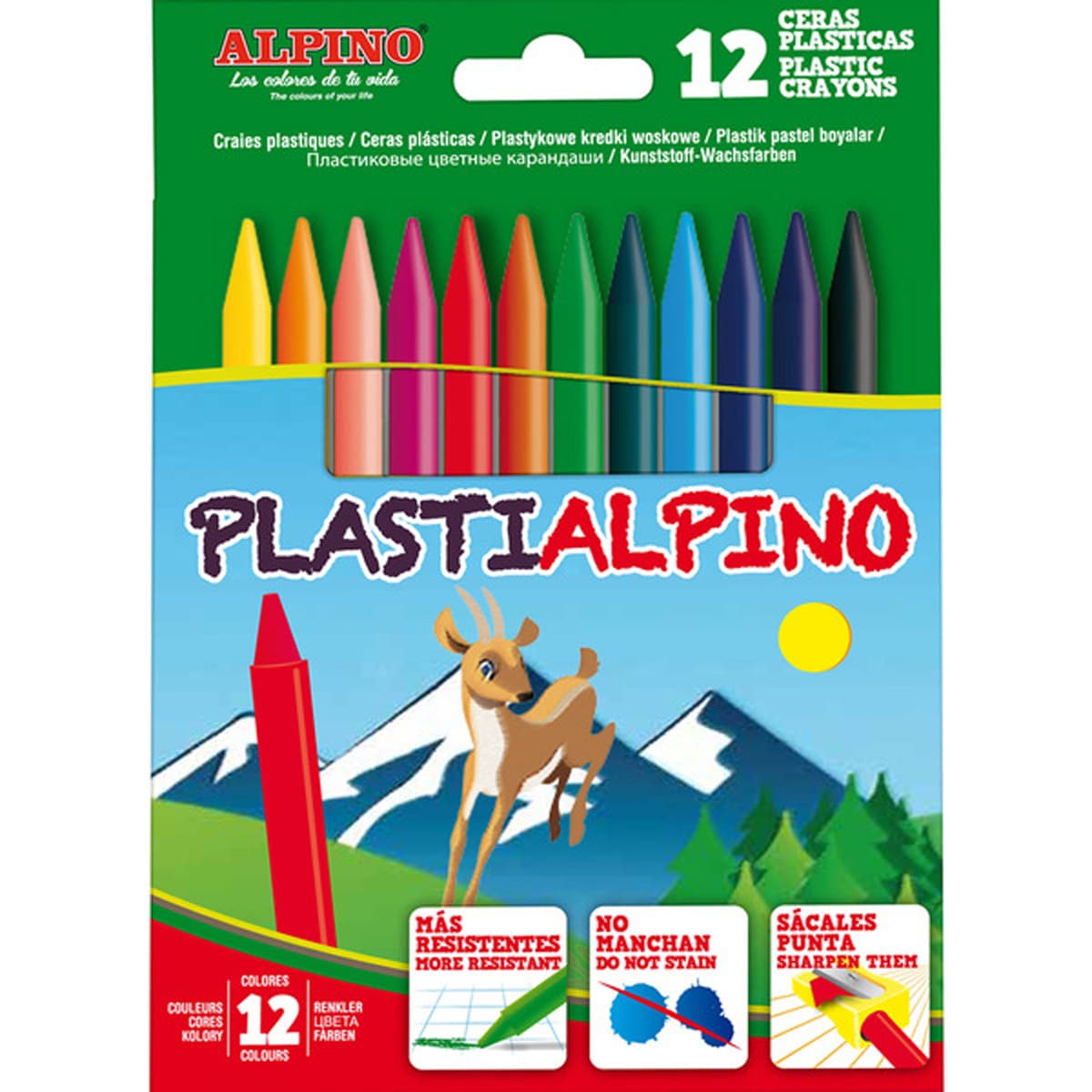 Pack com 12 lápis de Cera coloridos Plastialpino Alpino 1