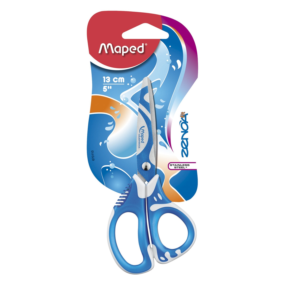 Imagen 0 de Tijeras ZENOA FIT de 13 cm Asimétricas con Hojas Decoradas y Anillas Suaves Maped Colores Surtidos