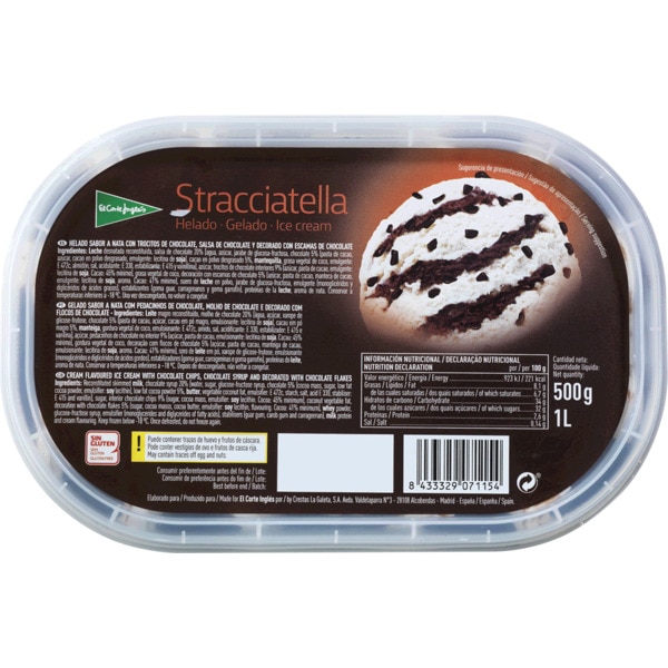 Gelado de Stracciatella sem Glúten embalagem 1 L