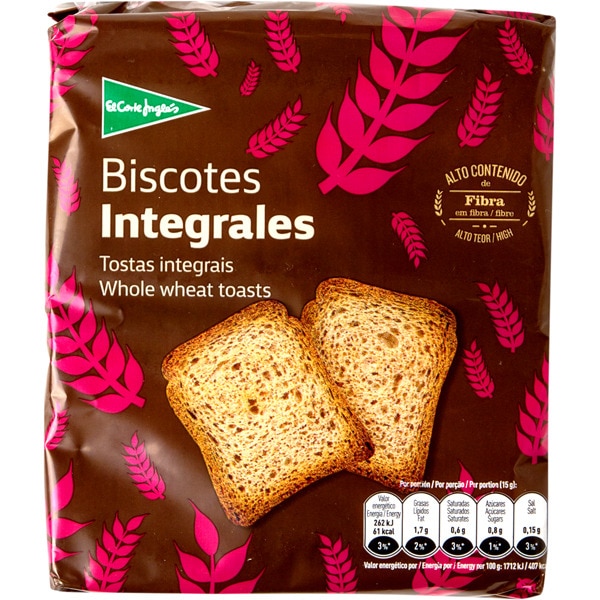 biscotes integrales con alto contenido en fibra envase 225 g