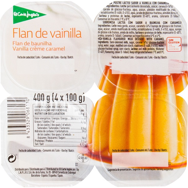 flan de vainilla sin gluten pack 4 unidades 100 g