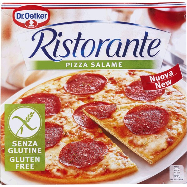 Dr. Oetker Ristorante Pizza Salame sem Glúten embalagem 390 g