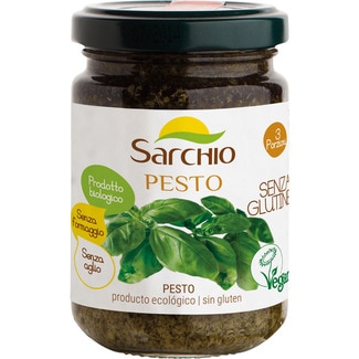salsa de pesto ecólogico sin gluten, sin queso y sin ajo 3 raciones tarro 130 g - Sarchio