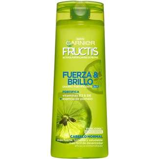 champú fortificante Fuerza & Brillo 2 en 1 con vitaminas B3 y B6 + esencia de pomelo frasco 360 ml para cabello normal - Fructis