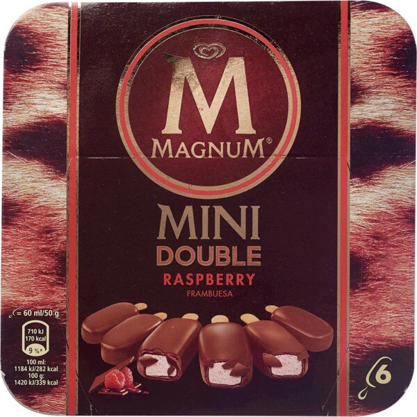 Magnum Mini Gelados Double Framboesa Pack 6 embalagem 360 ml