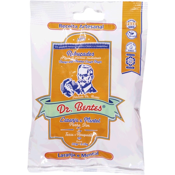 Rebuçados de Laranja e Mentol sem Glúten embalagem 100 g