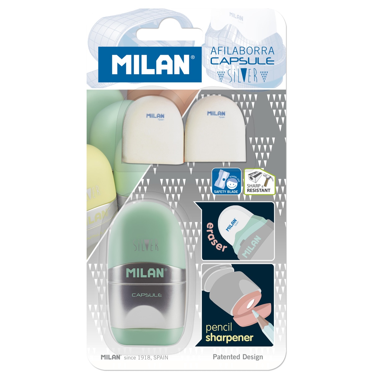 Blister com Afia-borracha Capsule Silver + 2 Borrachas de Recarga Milan 1