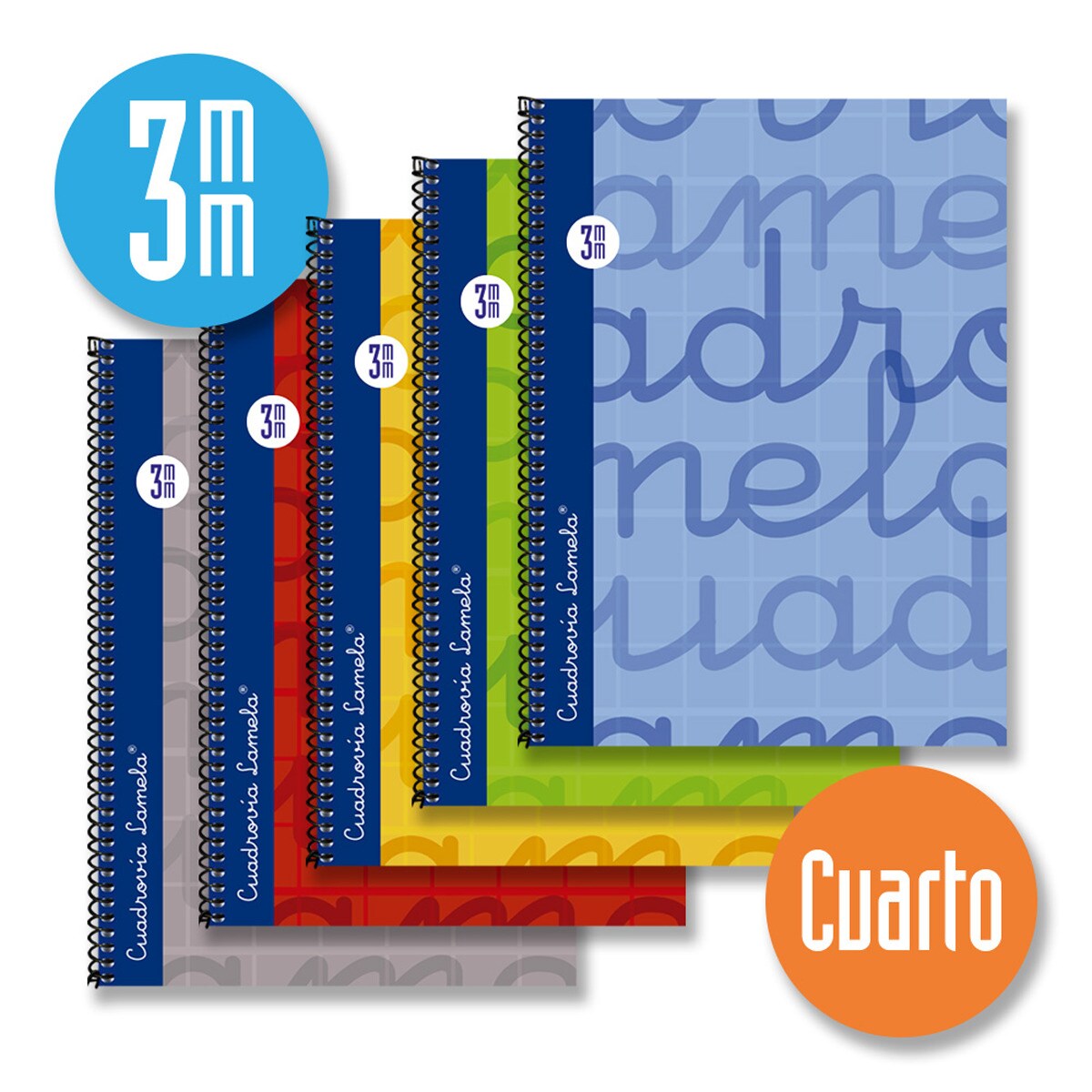Cuaderno Espiral Lamela Tamaño Cuarto 80 Hojas Cuadrovía 3 mm Tapa Dura Gris-3