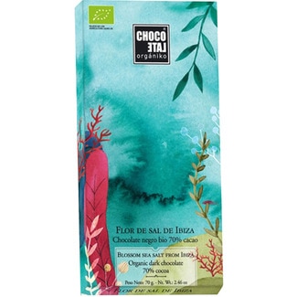 chocolate negro con flor de sal de Ibiza 70% cacao orgánico tableta 70 g - Chocolate Organiko