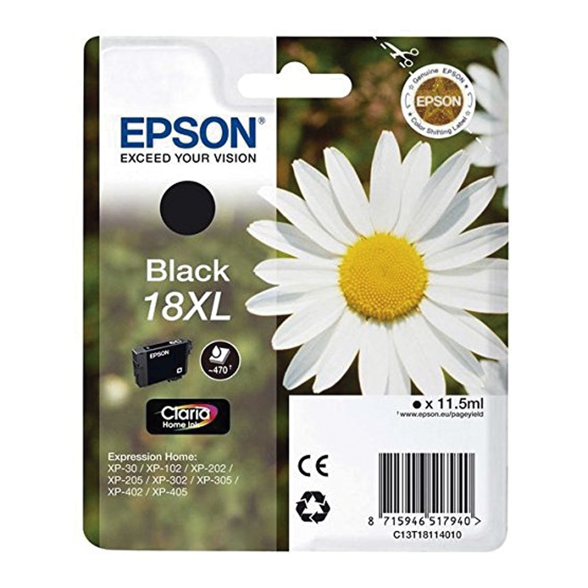 Imagen 0 de Cartucho de tinta original Epson 18 XL negro (C13T18114022)
