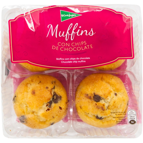 muffins con chips de chocolate 4 unidades paquete 300 g